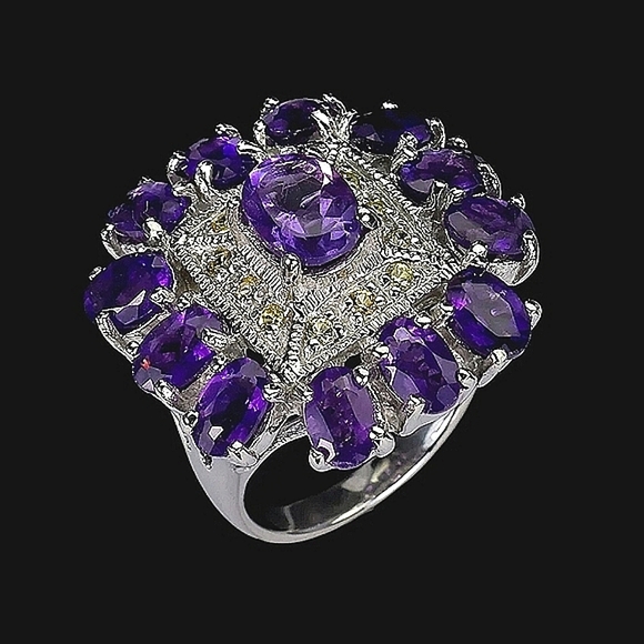 Natural Purple Amethyst 8x6mm, Sapphire 925 Sterling Silver‎ Ring Size 8 - Picture 3 of 3